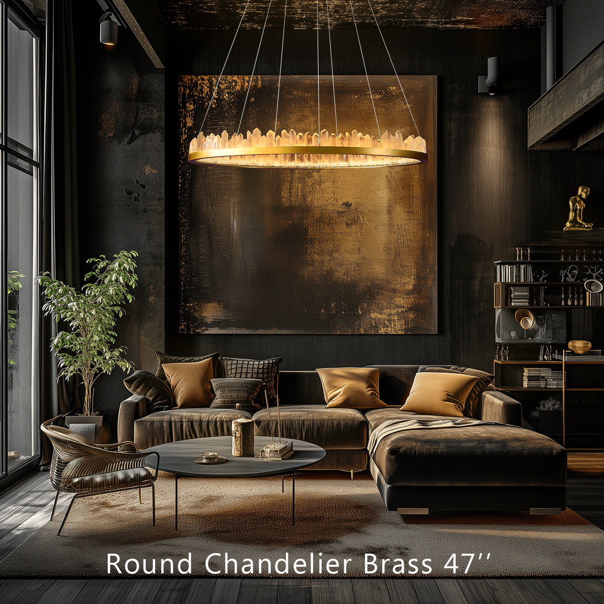 Cervine Quartz Stone Round Chandelier 36"
