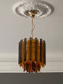 Murano Glass Chandelier – 47 prisms – Amber/Smoked