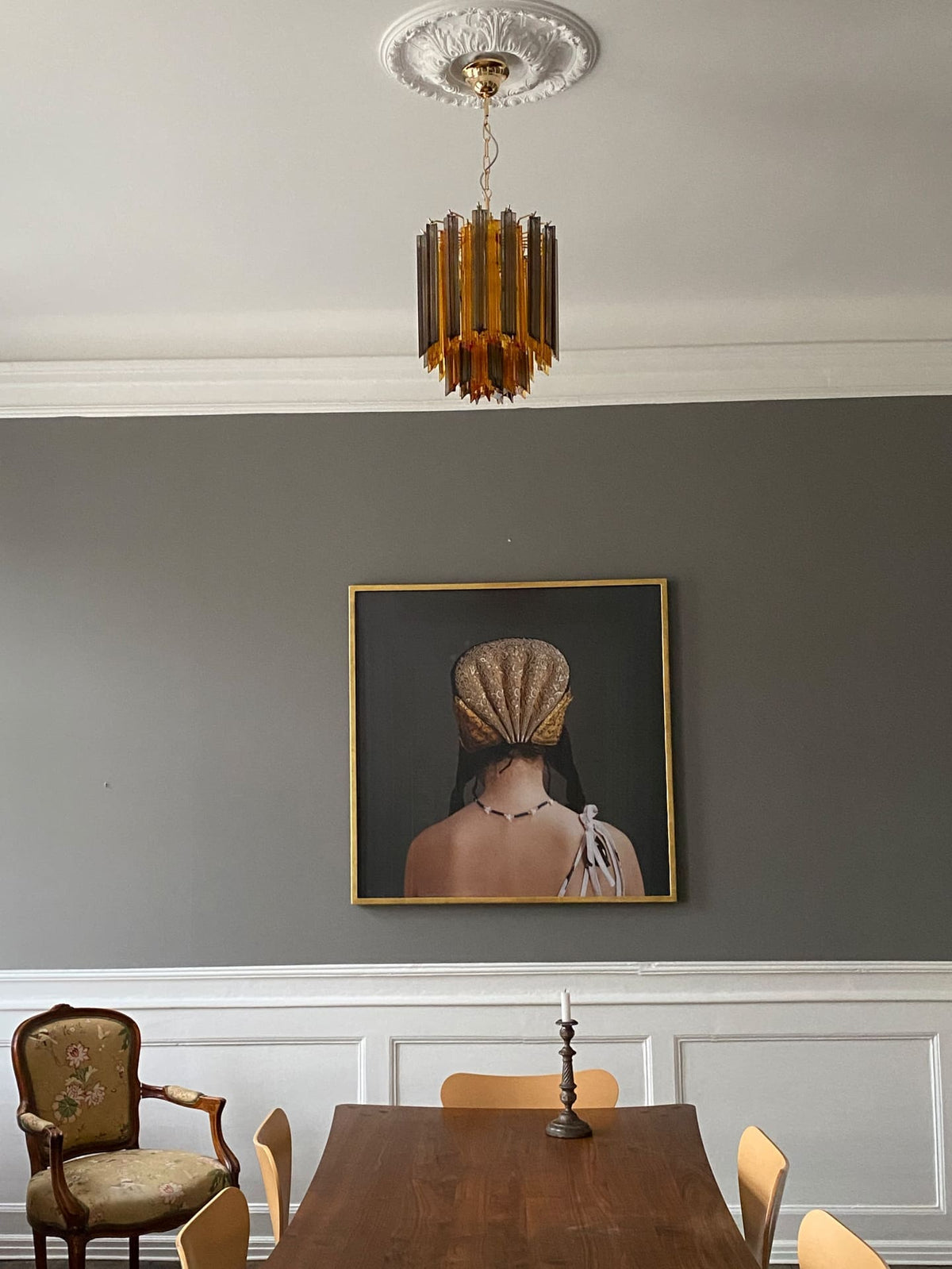 Murano Glass Chandelier – 47 prisms – Amber/Smoked