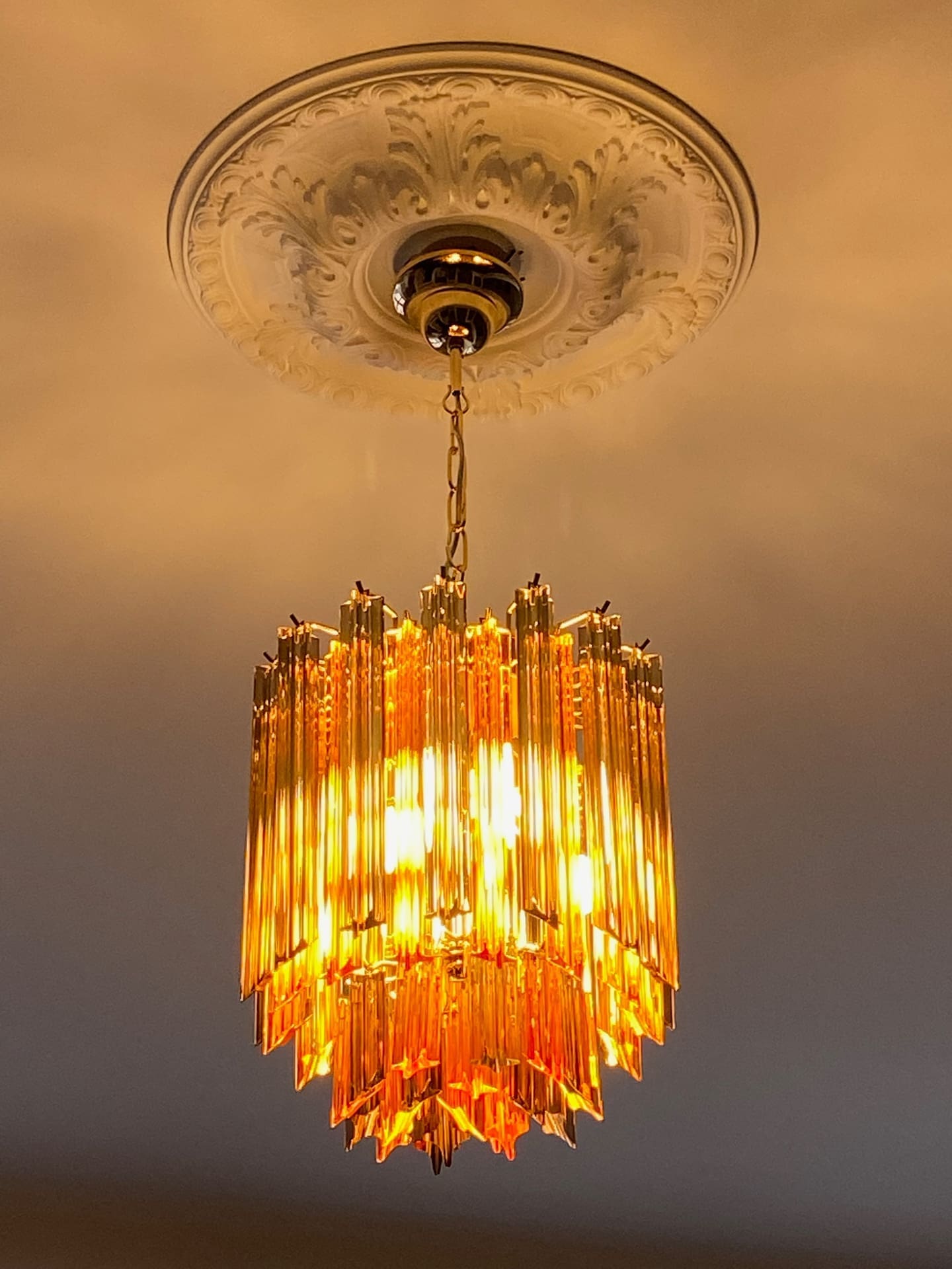 Murano Glass Chandelier – 47 prisms – Amber/Smoked