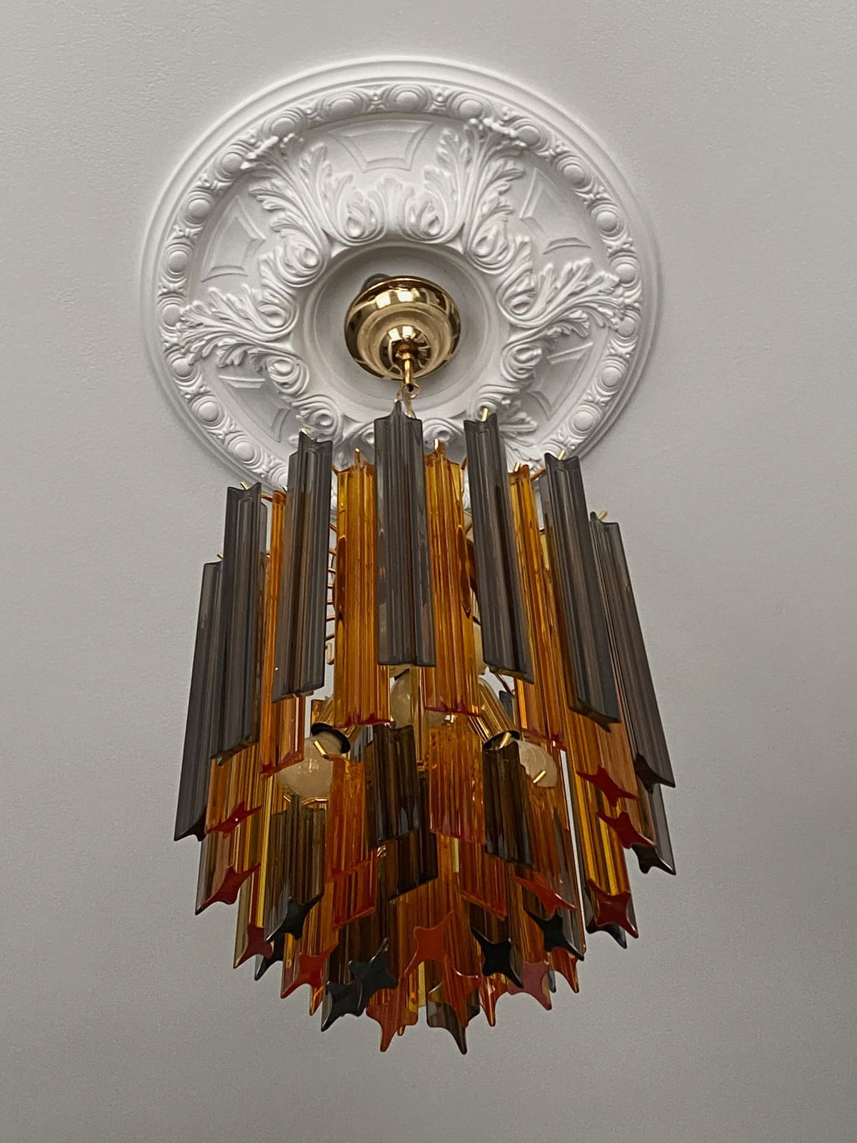 Murano Glass Chandelier – 47 prisms – Amber/Smoked