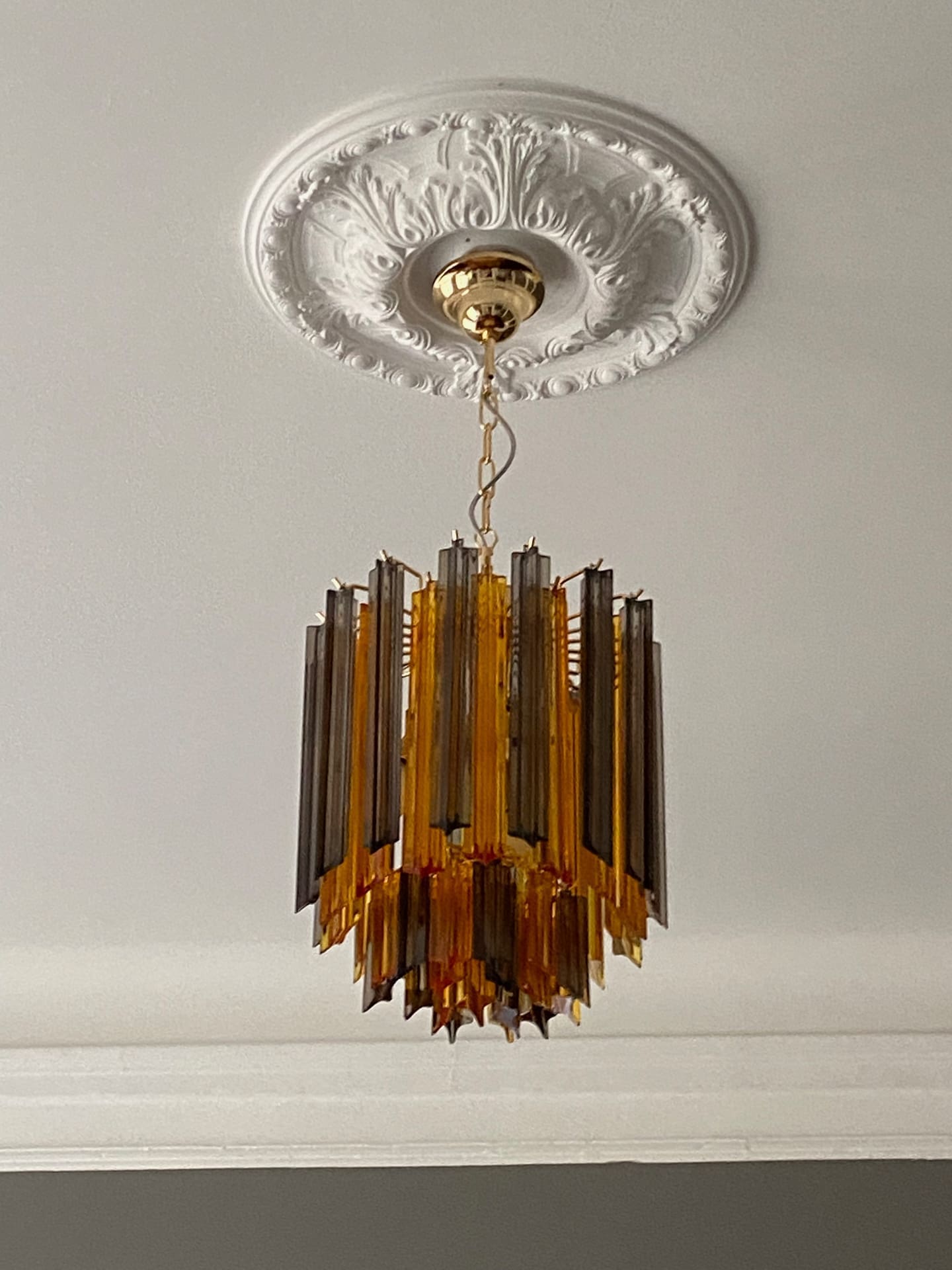 Murano Glass Chandelier – 47 prisms – Amber/Smoked