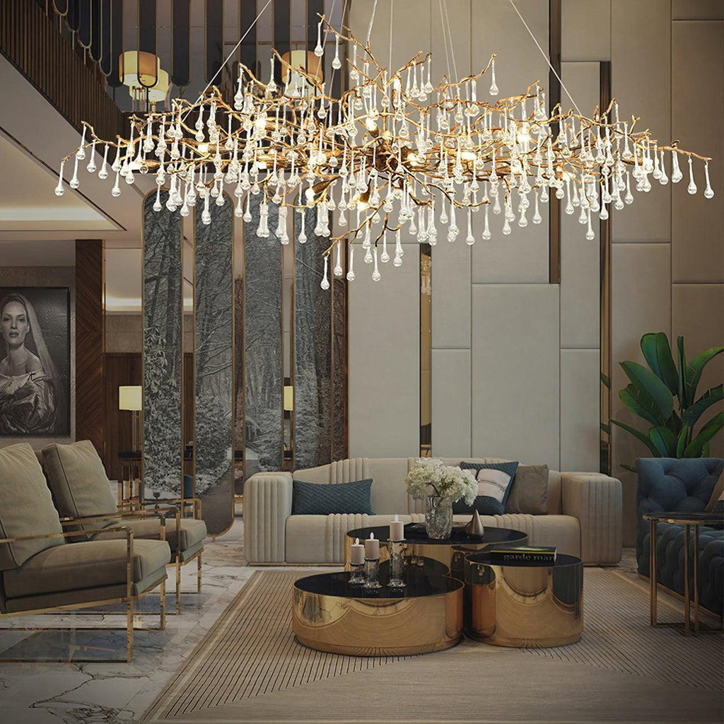 Tina Raindrop Branch Crystal Brass Chandelier