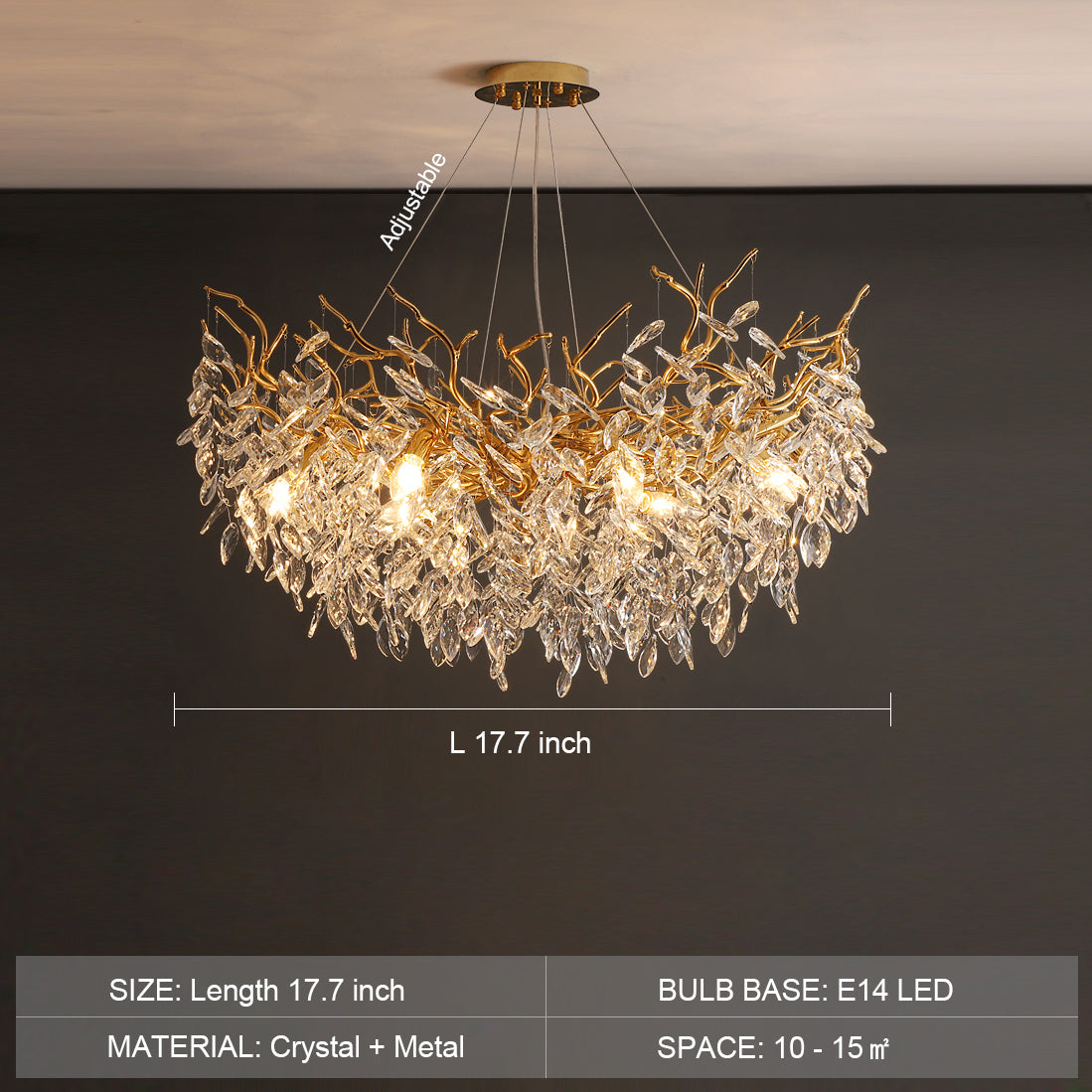 French Branch Elegant Crystal Leaves Chandelier