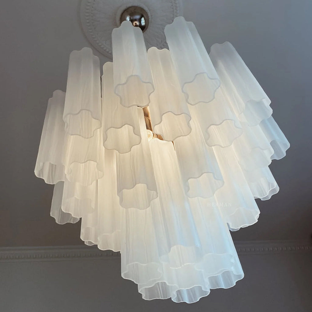 Murano Glass Matte White Chandelier – 36 Tubes
