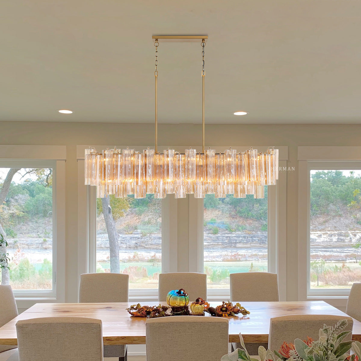 Modern Addis Murano Glass Linear Chandelier 51" - CasaraHouse