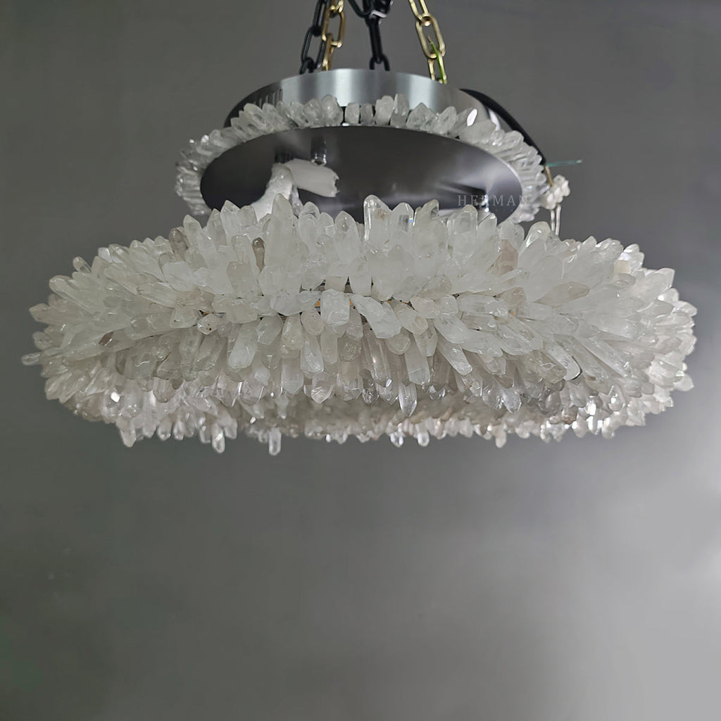 Cervine Quartz Stone Round Clear Geode Quartz Crystal Ring Chandelier