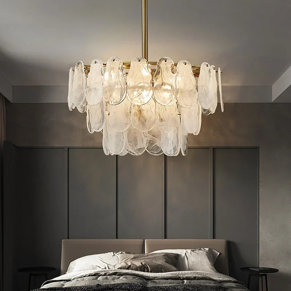 Cloude Modern 3 Tiered Cloud Glass Chandelier Adjustable Hanging Rod, 8-Light