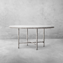 Hand-Forged Metal Marble Round Dining Table