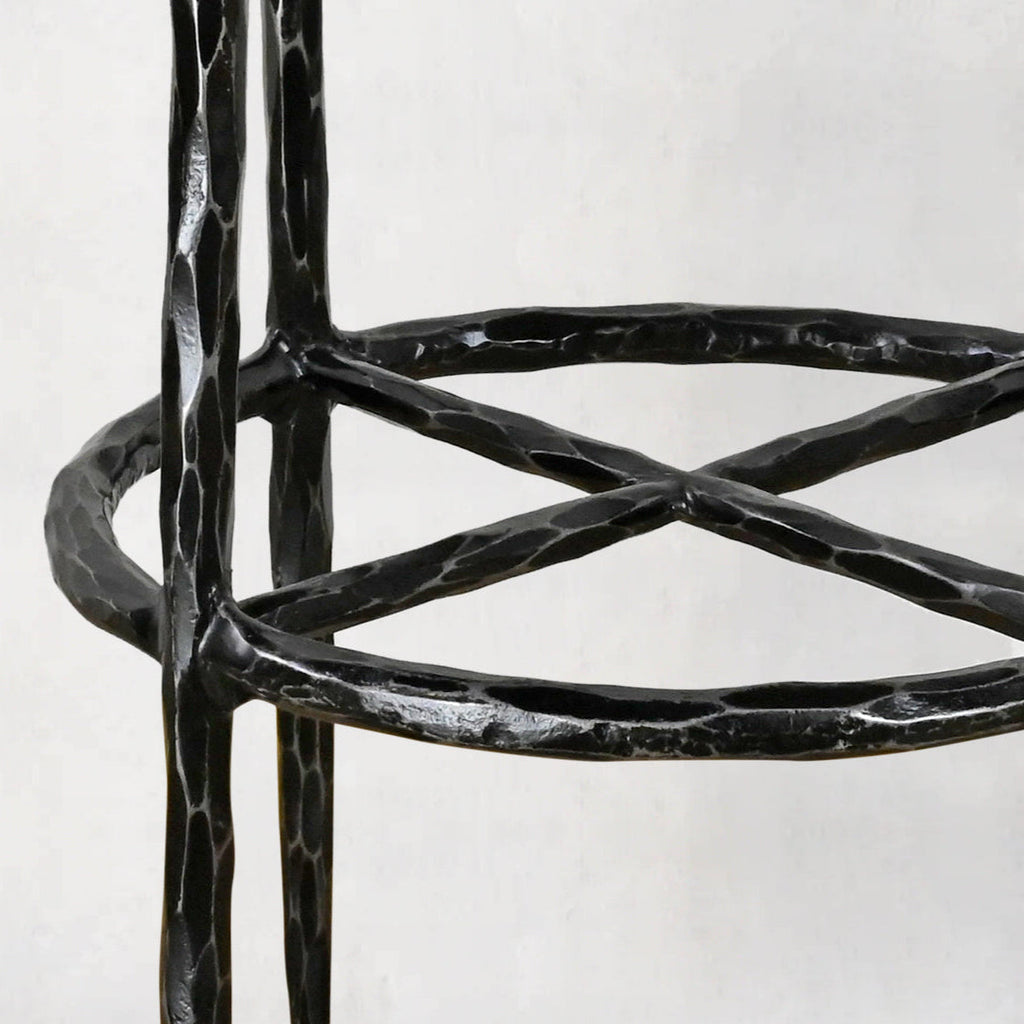 Hand-Forged Metal Backless Fabric Swivel Stool