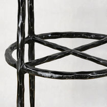 Hand-Forged Metal Backless Fabric Swivel Stool