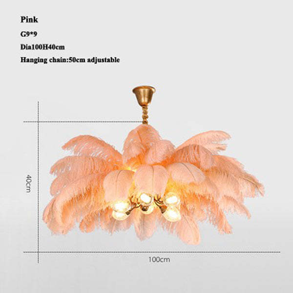 Aisak Art Deco Colorized Feather Chandelier Brass Palm Tree Lamp
