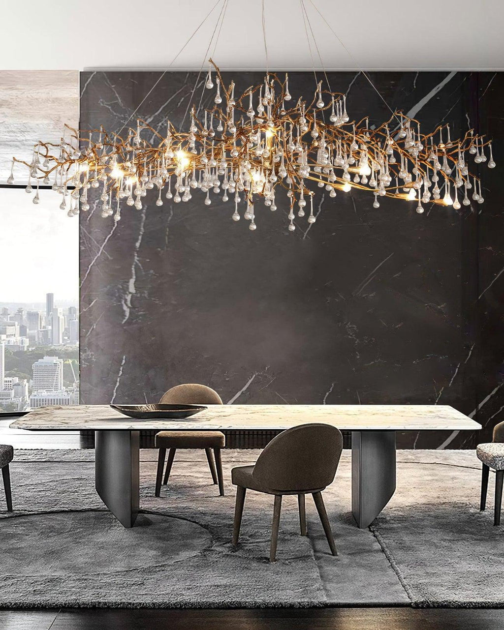 Tina Raindrop Branch Crystal Brass Chandelier
