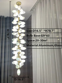 Nordic Art Long Magnolia alba Glass Ceiling Chandelier  for Staircase/Hallway/Entryway Light Fixture