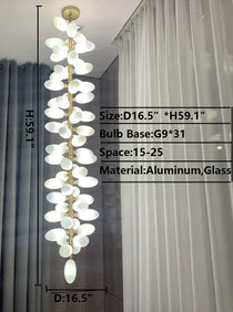 Nordic Art Long Magnolia alba Glass Ceiling Chandelier  for Staircase/Hallway/Entryway Light Fixture
