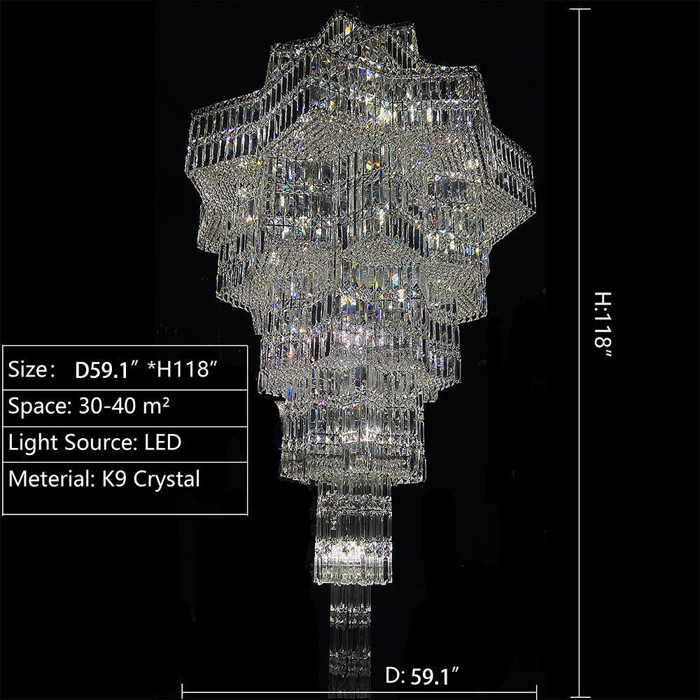 Luxury Plaza Multi-Tier Crystal Chandelier for High Ceilings/Hotel Hall / 2 Story Foyer
