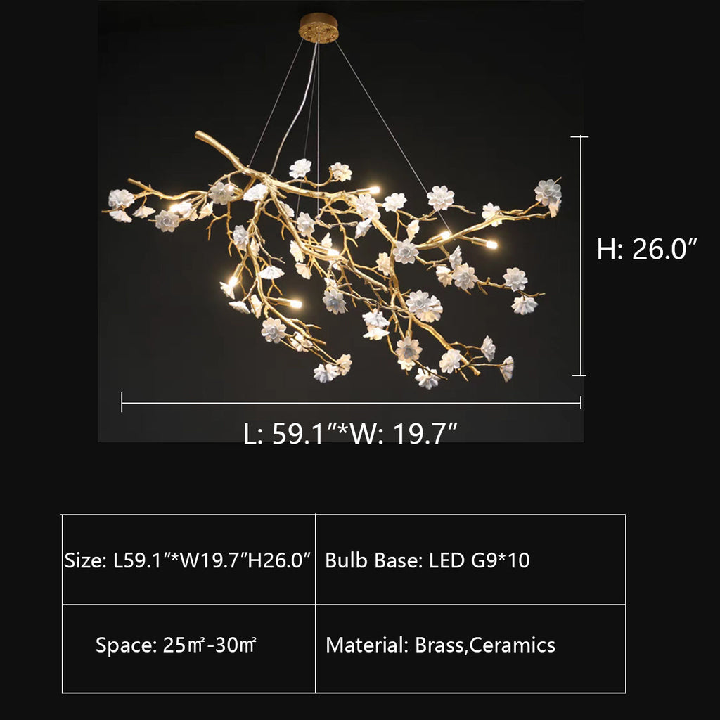 Ceramics Flower Branch Chandelier For Living Dining Room