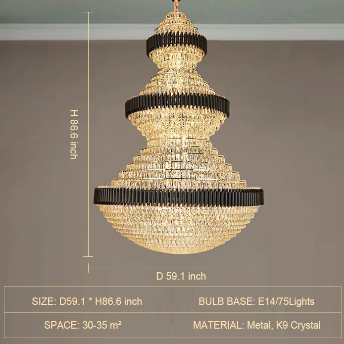 Modern Black Iron Crystal Chandelier For Foyer Staircase Luxurious Design Ceiling Light Fixture Secondary image