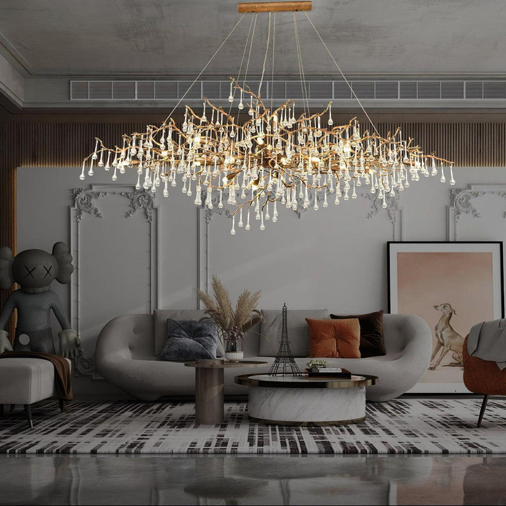 Tina Raindrop Branch Crystal Brass Chandelier