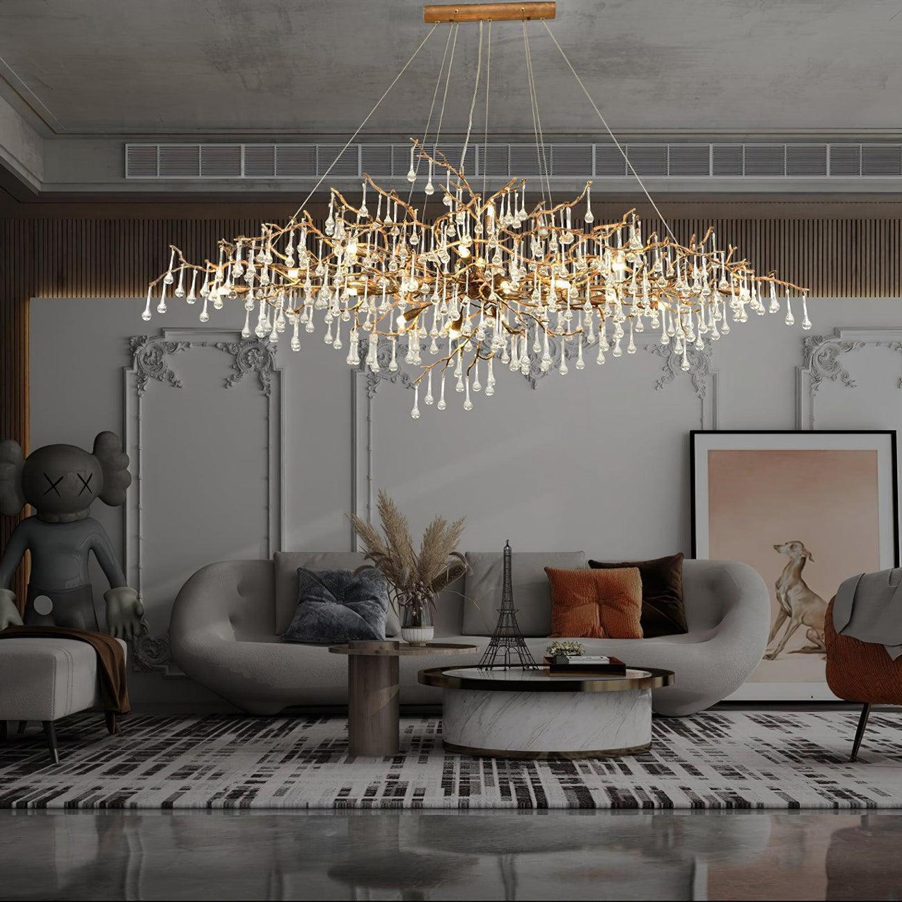 Tina Raindrop Branch Crystal Brass Chandelier