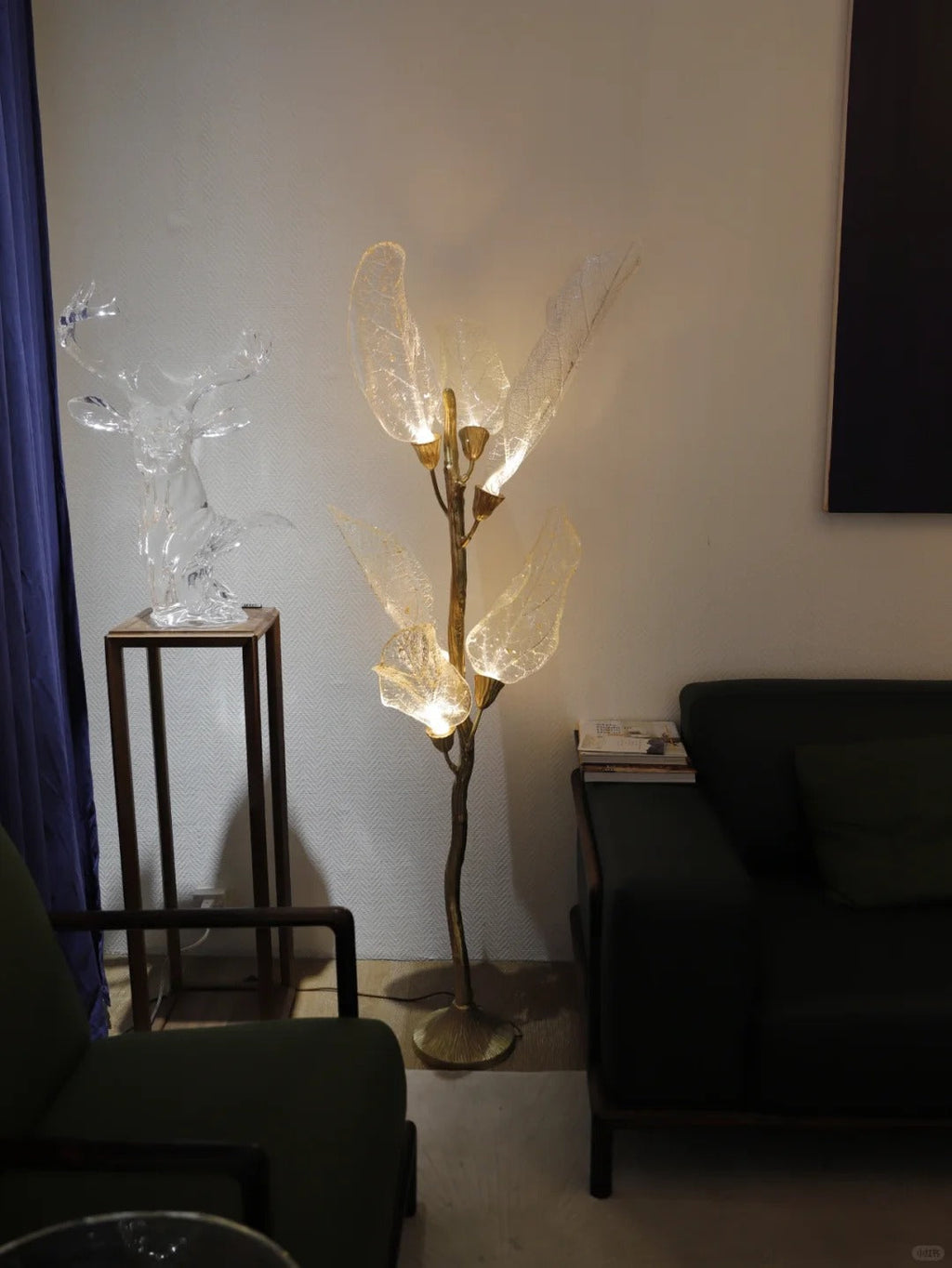 Artistic Bionic Resin Leaves Branch Chandelier