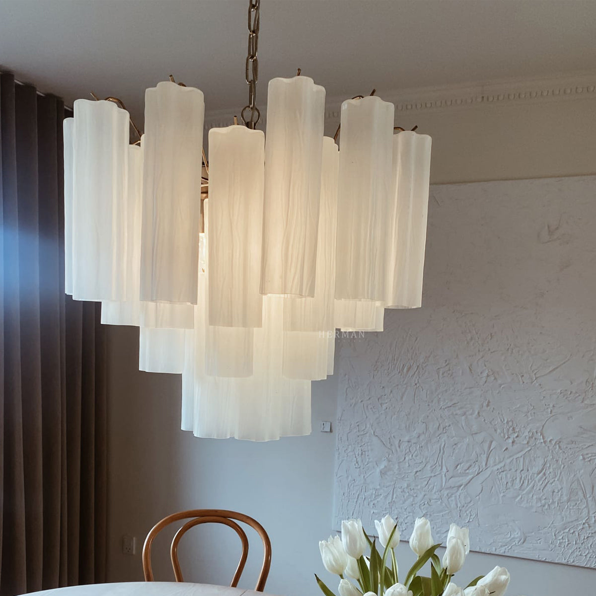 Murano Glass Matte White Chandelier – 36 Tubes
