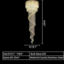 Oversized Modern Cascade Spiral Crystal Staircase Chandelier For Duplex Building
