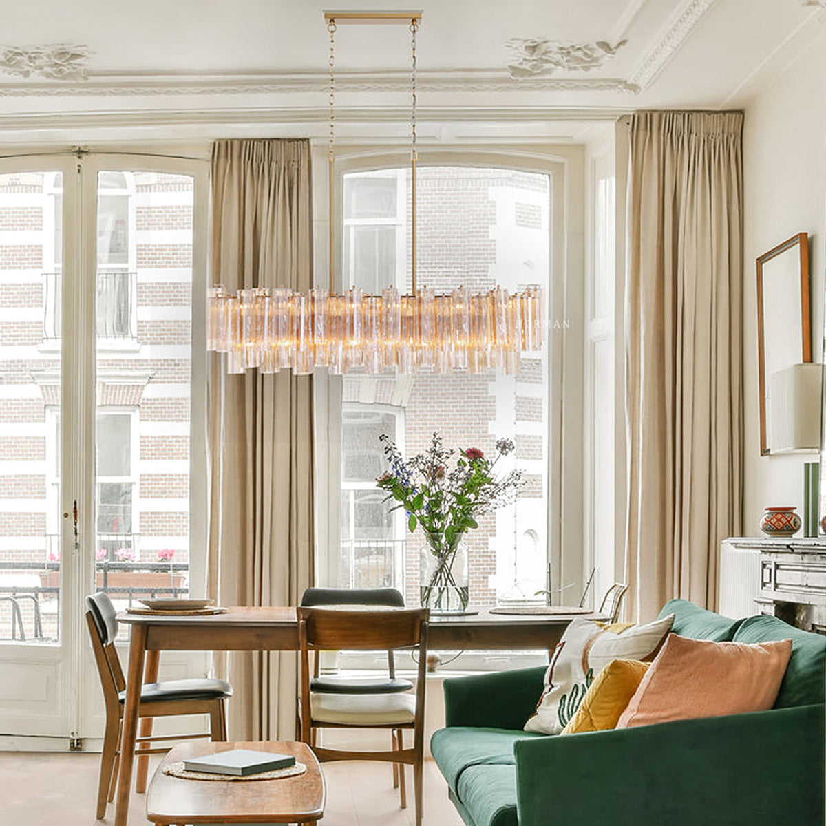 Modern Addis Murano Glass Linear Chandelier 51" - CasaraHouse