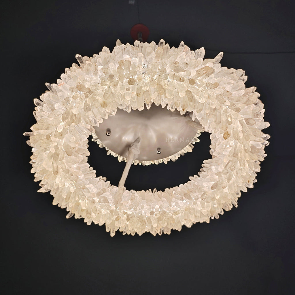 Cervine Quartz Stone Round Clear Geode Quartz Crystal Ring Chandelier