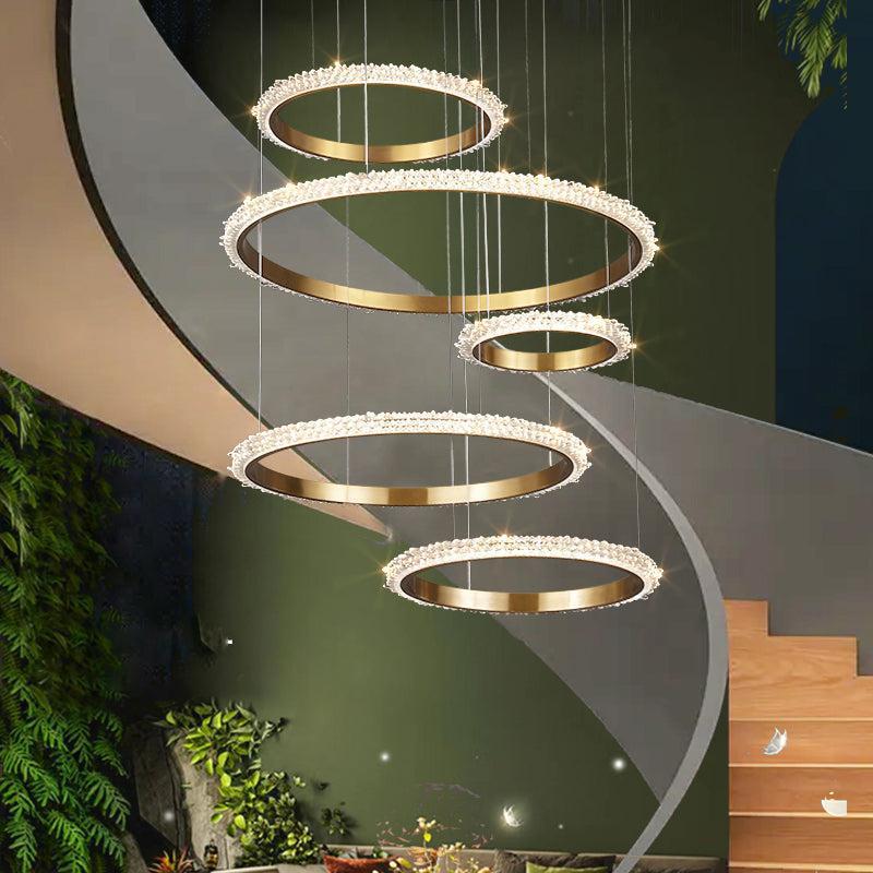 Staircase Quartz Modern Crystal Ring Chandelier