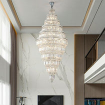 Chrome Extra Large Crystal Chandelier for Foyer Staircase Living Room Entrance Ceiling Light Fixture In Silver