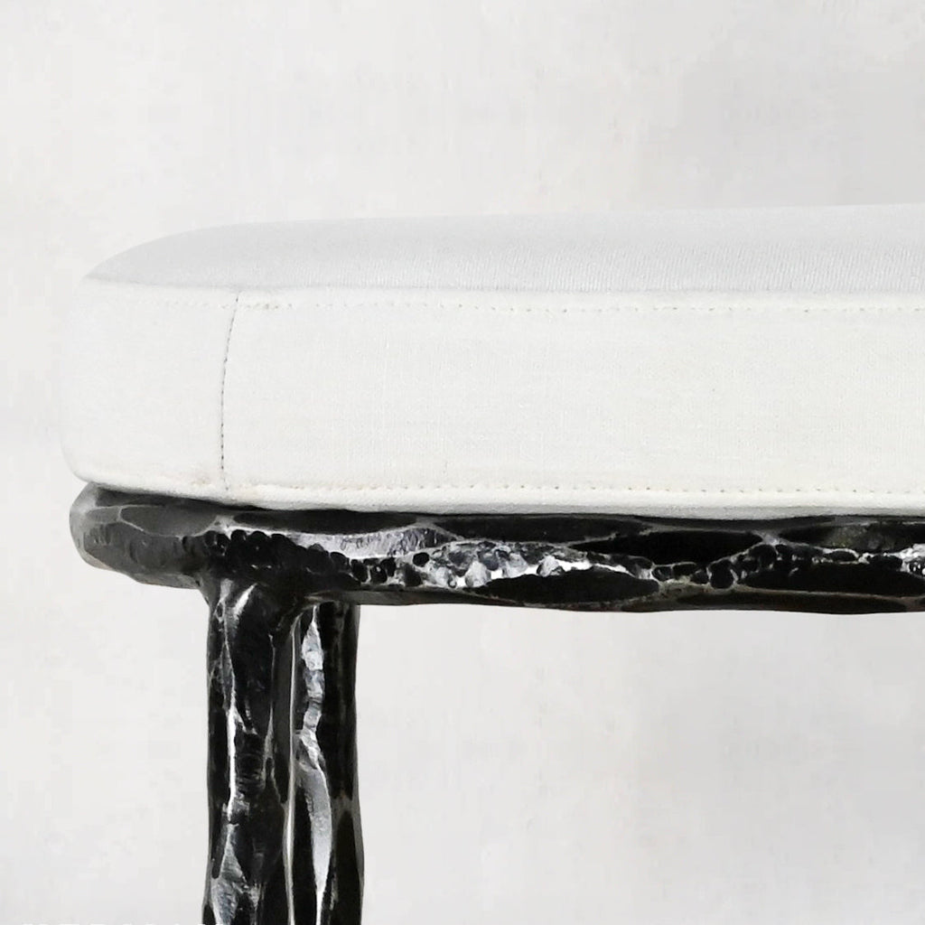 Hand-Forged Metal Backless Fabric Swivel Stool
