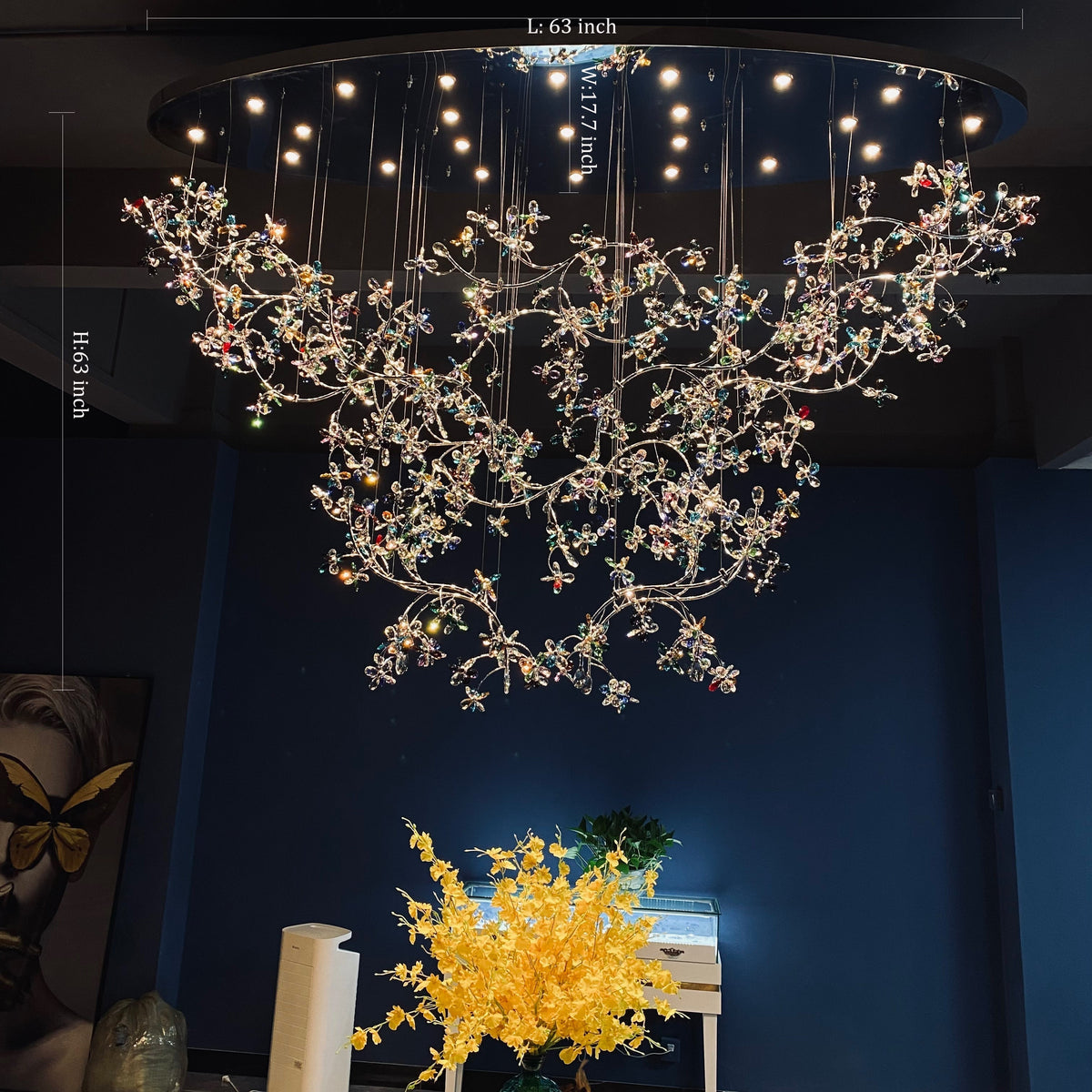 Large K9 Crystal Flower Branch Chandelier For Hotel Foyer Entryway