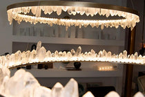 Designer 36 Inch Round Modern Chandelier Brass & Clear Geode Quartz Crystal Hanging Light - CasaraHouse