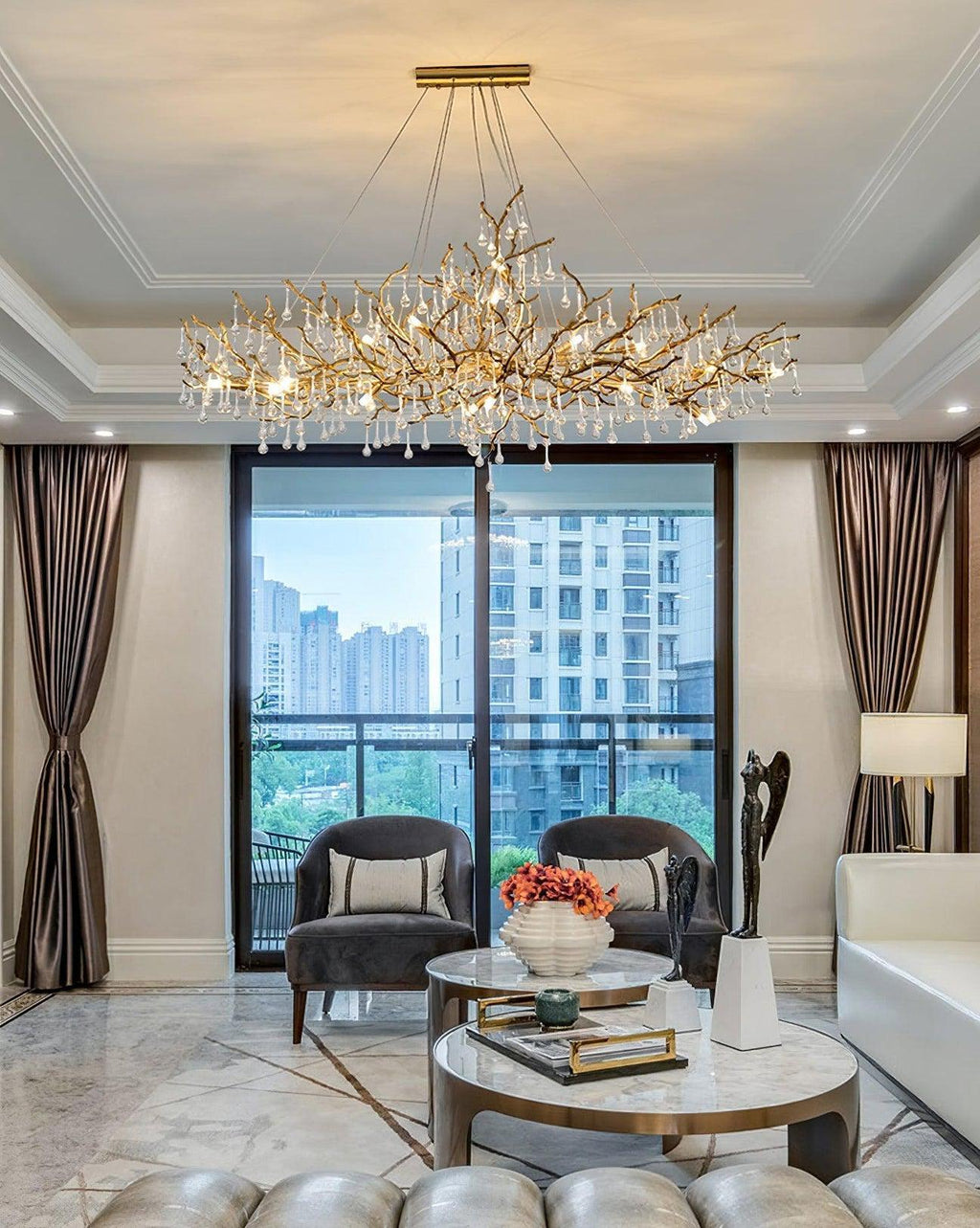 Tina Raindrop Branch Crystal Brass Chandelier
