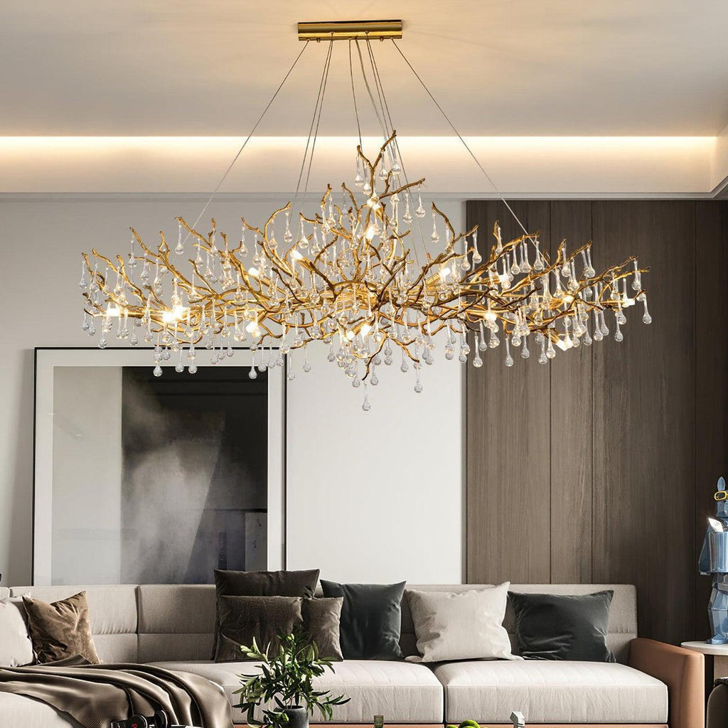 Tina Raindrop Branch Crystal Brass Chandelier