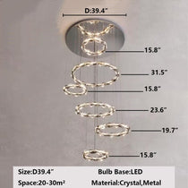 Oversized Multi-Tiered Rings Crystal Chandelier Modern Clear and Grey Crystal Ceiling Light Fixture For Staircase/Foyer/Hallway/Entryway