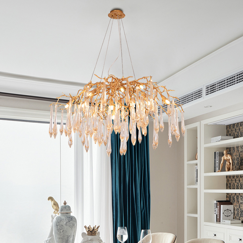Iris Raindrop Brass Branch Round Crystal Chandelier 25'' 35'' 41''D