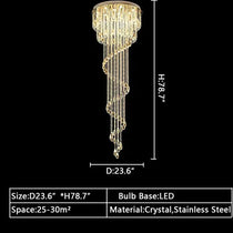 Oversized Modern Cascade Spiral Crystal Staircase Chandelier For Duplex Building