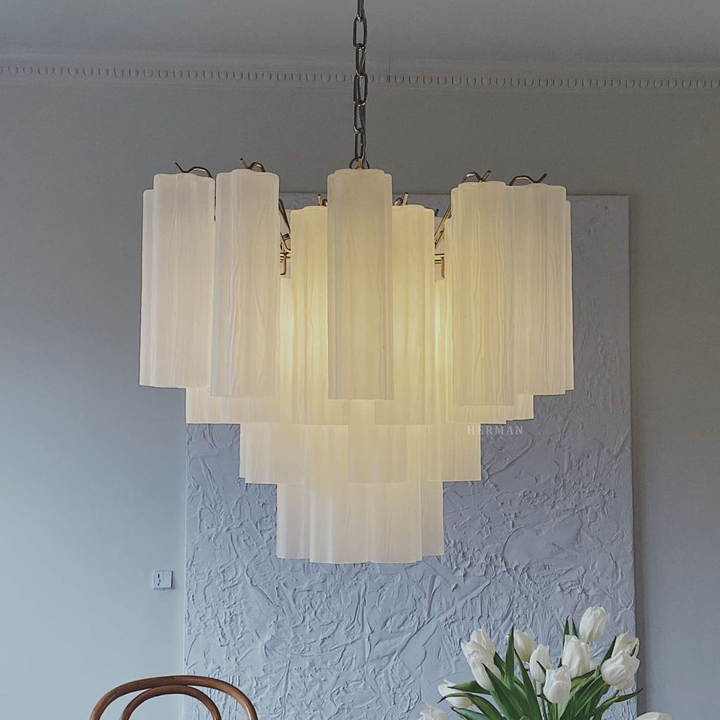 Murano Glass Matte White Chandelier – 36 Tubes