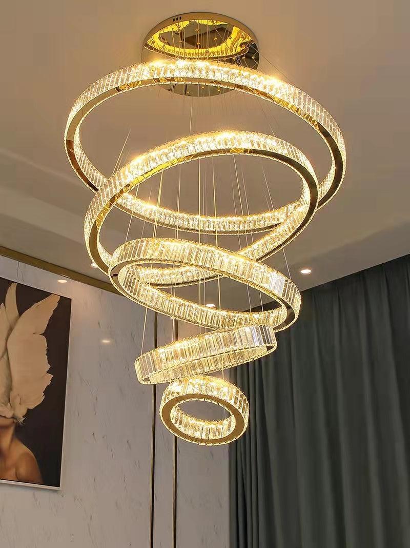 Modern Front Entryway Chandelier 3/4/5/6/7 Rings Crystal Gold/ Chrome Finish Ceiling Lamp
