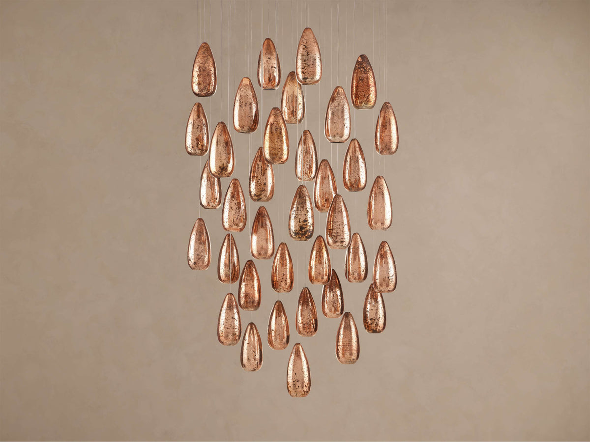 Edda Cascade Teardrop Mercury Glass Round Chandelier 23'' 35''D