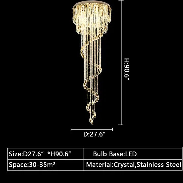 Oversized Modern Cascade Spiral Crystal Staircase Chandelier For Duplex Building