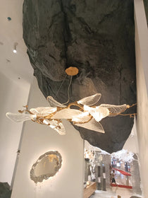 Artistic Bionic Resin Leaves Branch Chandelier