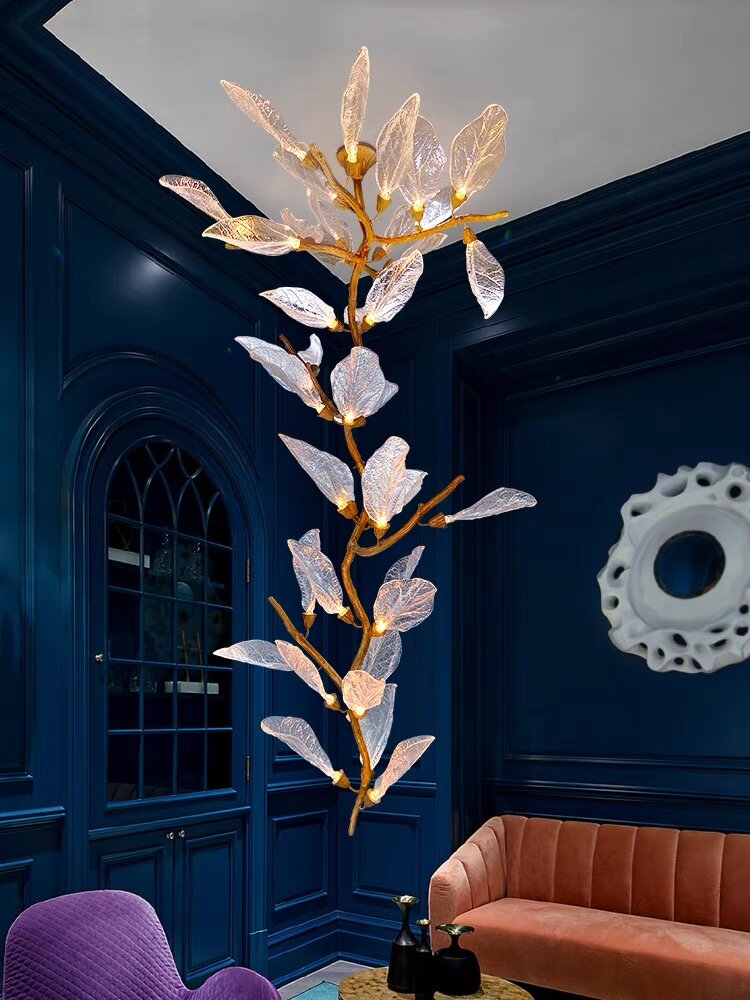 Artistic Bionic Resin Leaves Branch Chandelier