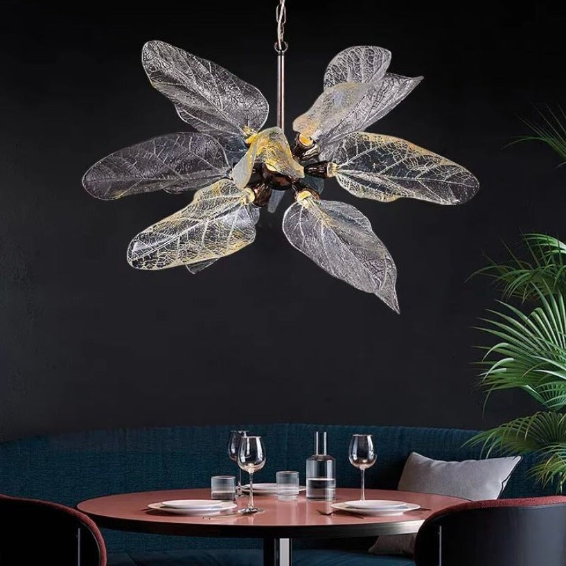 Artistic Bionic Resin Leaves Branch Chandelier