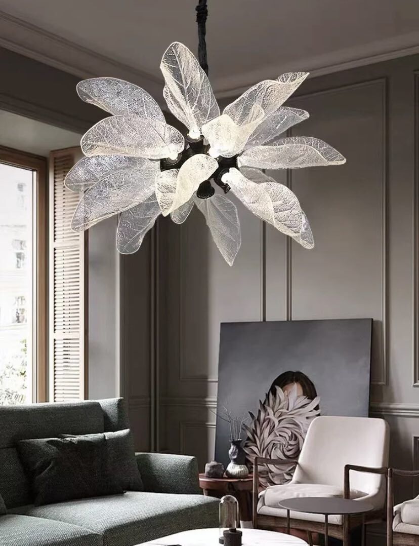 Artistic Bionic Resin Leaves Branch Chandelier