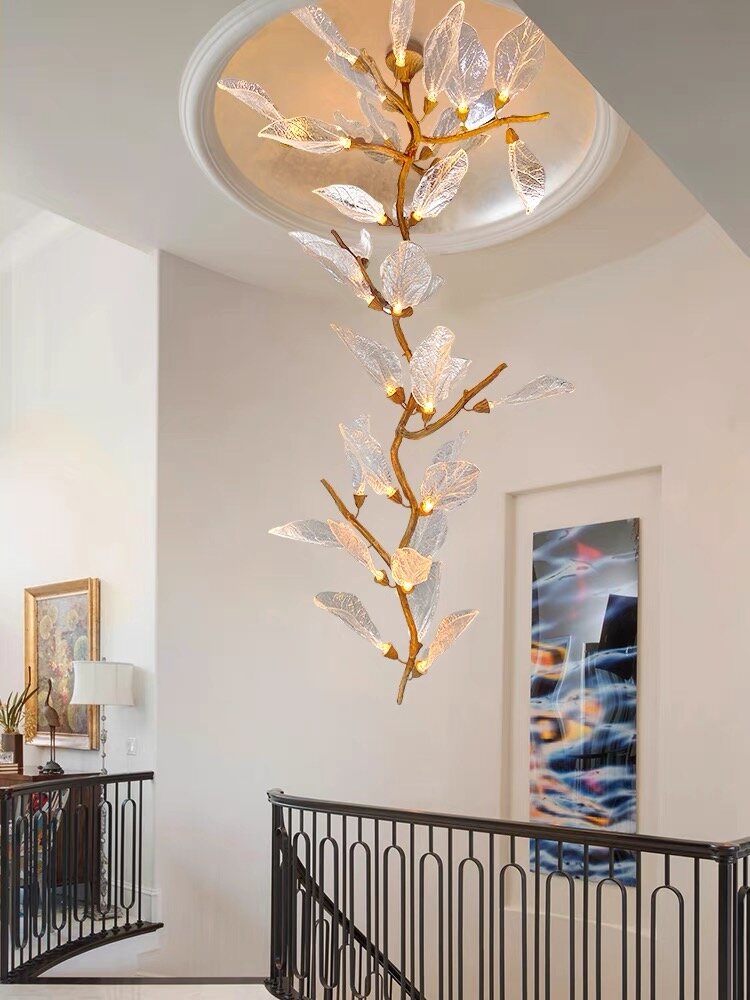 Artistic Bionic Resin Leaves Branch Chandelier