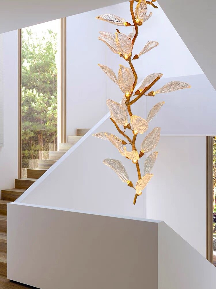 Artistic Bionic Resin Leaves Branch Chandelier