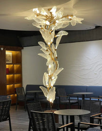 Artistic Bionic Resin Leaves Branch Chandelier